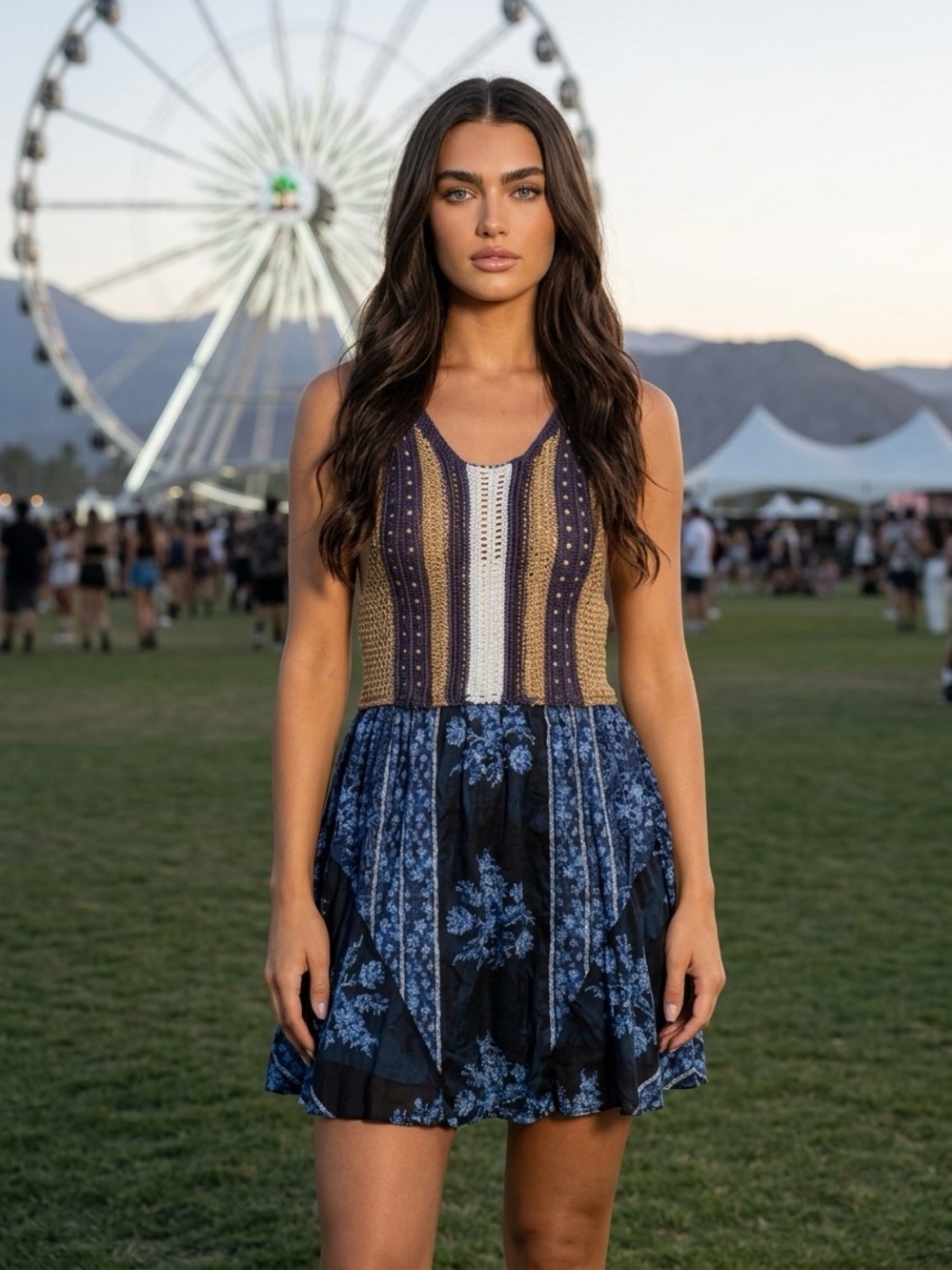 Free People Fairycore boho whimsical floral festival mini dress crochet bodice